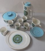 Meakin part dinner service to include 2 cake plates, sugar bowl, milk jug, coffee pot, 5 tea cups, 6