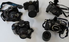 Selection of Minolta cameras to include 5000 with 49mm lens, 7000 body, broken 35-70 lens, Dynax