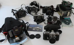 Selection of Yashica cameras to include, TL Electro X, J Reflex 35, FX-D with 55mm lens, 108 Multi