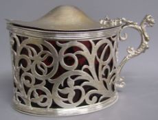 Victorian silver mustard pot with red liner, William Comyns, London 1896  - 3.6ozt (damage to