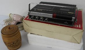 Siemens radio / cassette, Moulinex hair dryer, (neither tested as working), and wooden biscuit