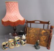 Wooden portrait panels signed Kweti, daughter of warrior figurine, wooden figure, newspaper rack and