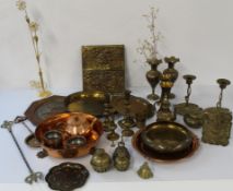 Large selection of copper and brass items (some Indian), vases, candlesticks etc.
