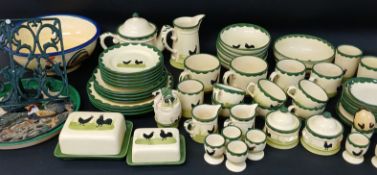 Zell German folk art 60 piece chicken & rooster pattern dinner / breakfast service, cook book stand,