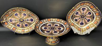 Royal Crown Derby Imari pattern tazza, lozenge shape & scallop shape dishes