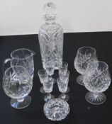 Selection of glassware consisting of decanter, 3 brandy balloons, water jug, 6 small glasses,