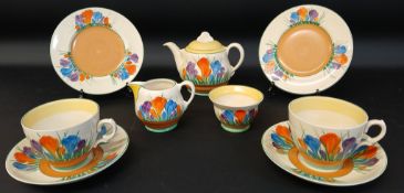 Clarice Cliff Royal Staffordshire Windsor tea for two set, Autumn Crocus pattern comprising