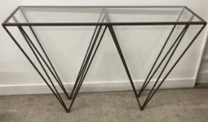 Modern metal frame & glass top hall table