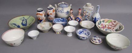 Collection of Oriental ware includes tea bowls, bowls, vases etc