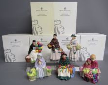 6 Royal Doulton Street Vendors miniatures - Granny's Heritage HN4811 - Silks & Ribbons HN 4808 -