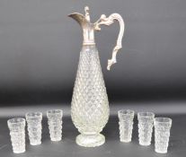 Pressed glass wine ewer & set of 6 glasses