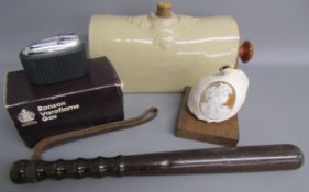 Tyzack and Sons truncheon with leather strap, carved conch shell, Ronson Varaflame Corinthian