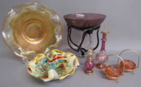 Purple octopus / jelly fish dish possibly Josefina - 2 scent bottles - 2 salts with holders -