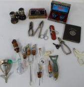 Rand no 1 opera glasses, Le Jockey-Paris binoculars, Chinese Baoding balls, selection of bottle