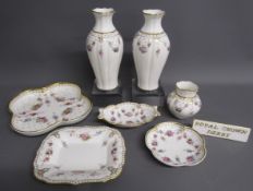 Royal Crown Derby 'Royal Antoinette' A1225 - pair of vases - tray - trinket dishes - small vase-
