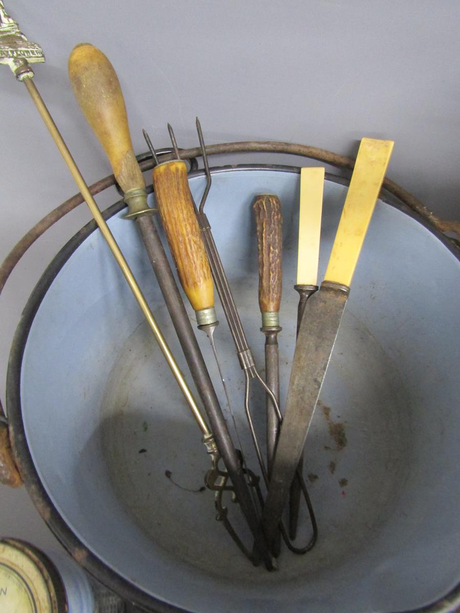 French copper cooking pot, enamelled cooking pot, chocolate egg moulds, shoe last, sealing wax, etc - Image 8 of 11