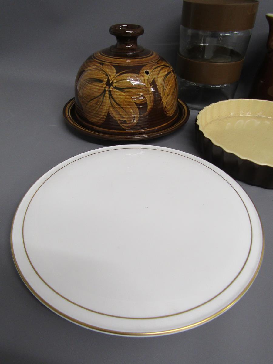 Royal Worcester 'Contessa' cake plate - pottery cheese dome - pair of glass canisters - stew pot - - Image 2 of 4