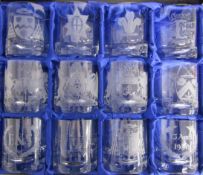 12 'double old fashioned dimple' tumblers each etched and signed by Stephen Rickard with a