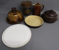 Royal Worcester 'Contessa' cake plate - pottery cheese dome - pair of glass canisters - stew pot -