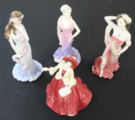 Four figurines, Royal Doulton - Xmas Day 19cm, Coalport -  Ruby, Happy Anniversary & Sapphire 23cm