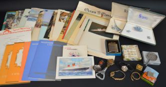 Quanity of 1940s / 50s Cunard menus, programmes & passenger lists, 2 boxes of Francine costume