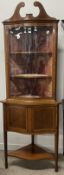 Edwardian corner display cabinet with serpentine glass doors Ht 209cm W 78cm D 47cm
