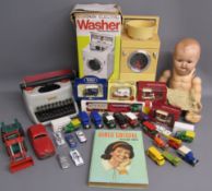 Vintage toys includes Casdon electric washer, Petite typewriter, Tri-ang tractor - Chad Valley
