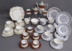 3 tea sets includes Midwinter 'Valencia' designed by Jessie Tate, Swan China red, white and gold