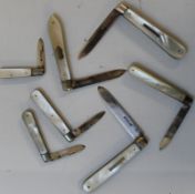 7 mother of pearl handled silver bladed penknives