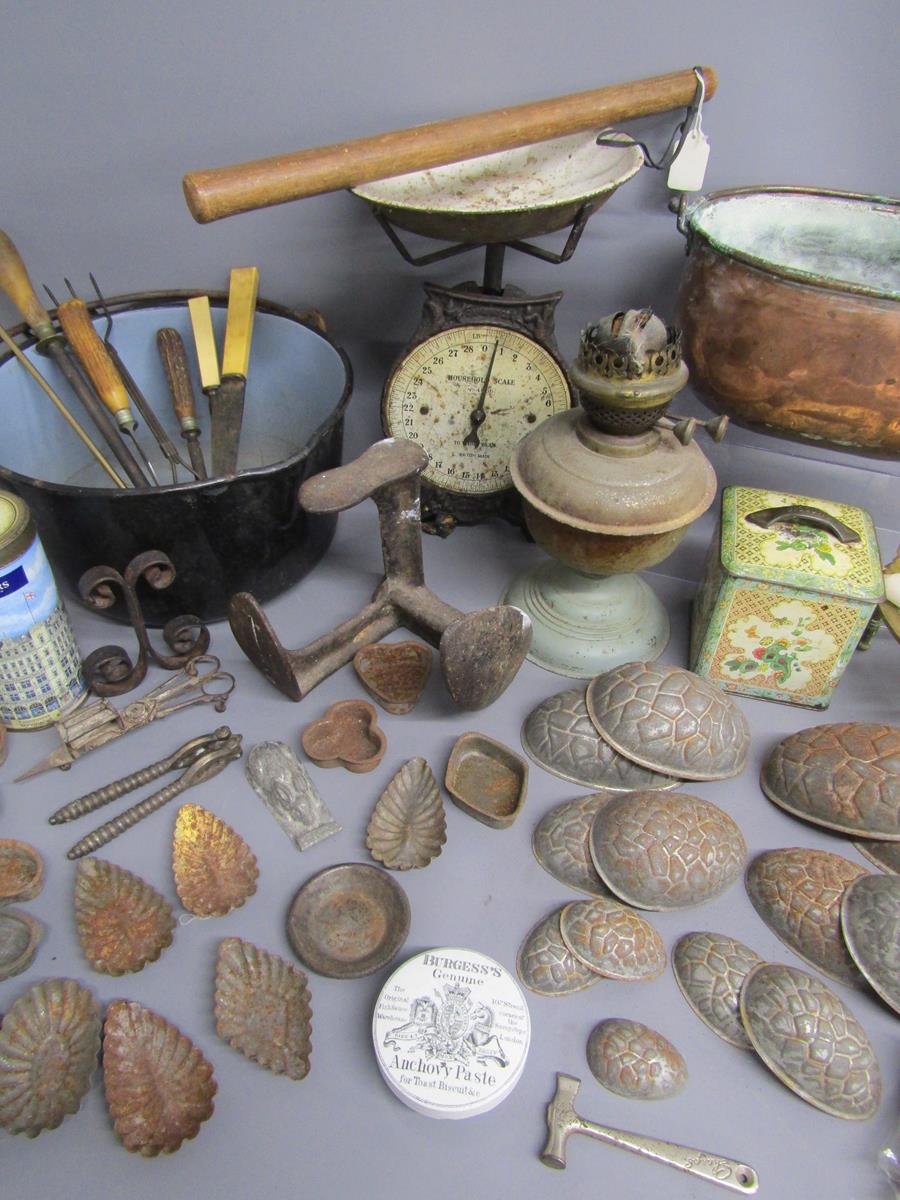 French copper cooking pot, enamelled cooking pot, chocolate egg moulds, shoe last, sealing wax, etc - Image 3 of 11