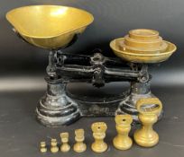 Set of kitchen scales along with weights & bell weights