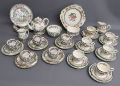 Coalport Indian Tree trios, salad plates, teapot & stand, sugar bowl, milk jug also Copeland