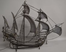 Metal galleon table lamp, 86cm w x 56cm h