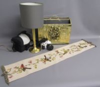 Fuji S4200 white camera with bag - Marks & Spencer brass table lamp - brass paper rack and bird