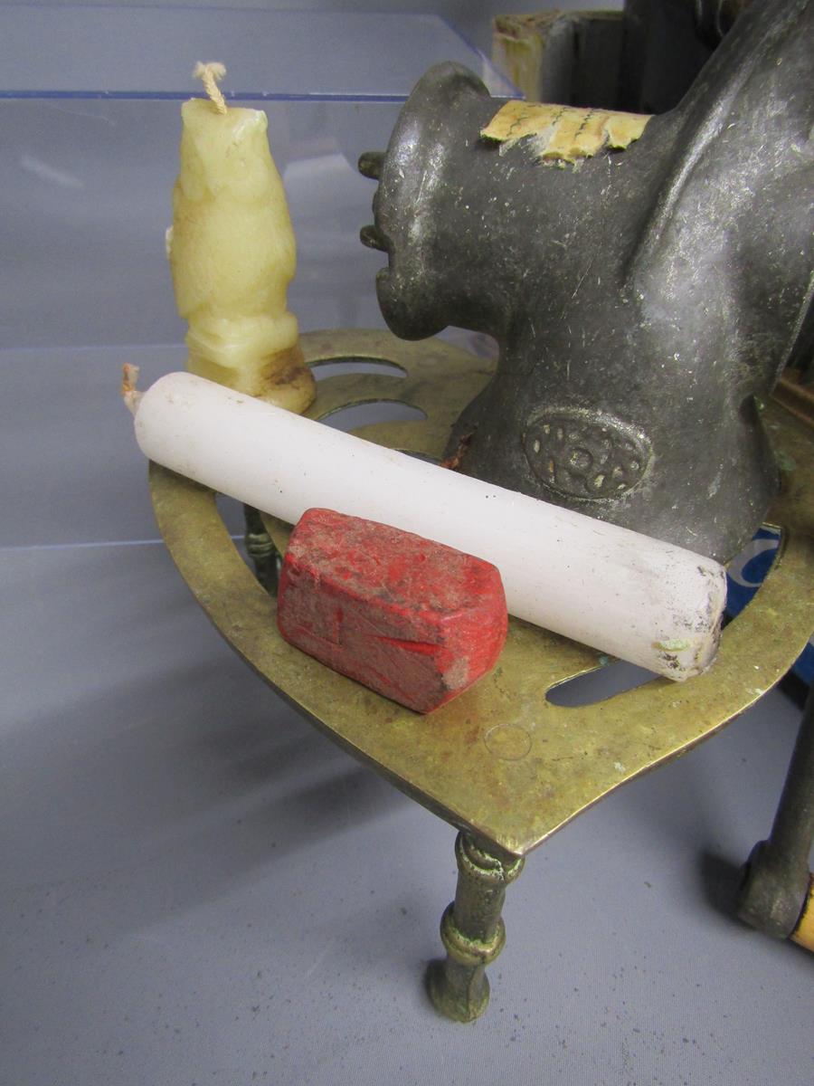 French copper cooking pot, enamelled cooking pot, chocolate egg moulds, shoe last, sealing wax, etc - Image 11 of 11