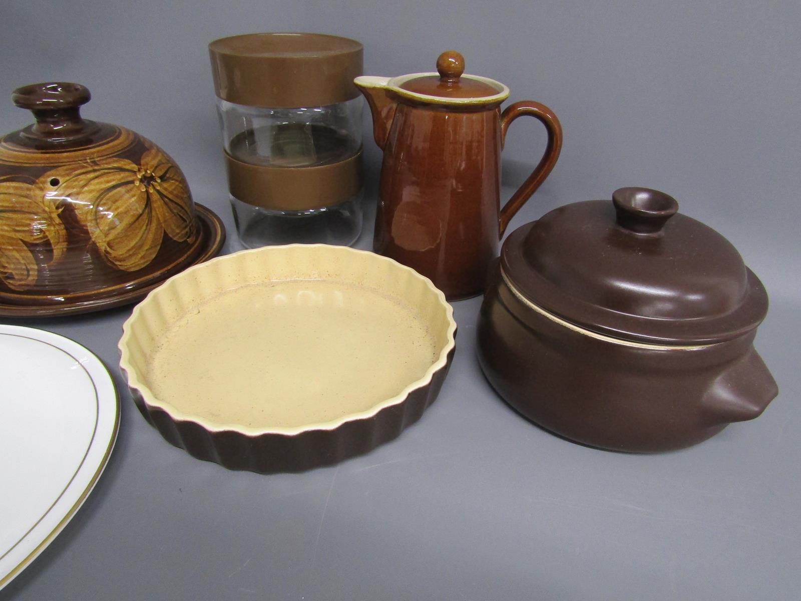 Royal Worcester 'Contessa' cake plate - pottery cheese dome - pair of glass canisters - stew pot - - Image 3 of 4