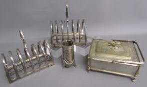 Mappin & Webb silver plate toast rack, one other name worn toast rack, sardine dish with opaque