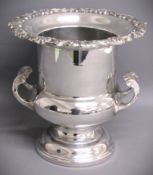 Silver plate wine cooler in the form of a classical 2 handled urn