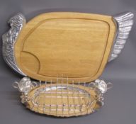 Wood & silver plate turkey carving board (60cm by 34cm) & a silver plate asparagus serving tray