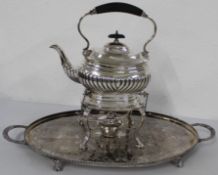Viners silver plated tray 56cm x 28cm and EPNS spirit kettle on stand with burner, removable base