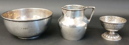 Small Victorian silver bowl (10cm dia) and jug London 1857, and small Victorian silver footed
