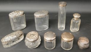 Selection of dressing table pots with silver lids & small Victorian silver pot London 1885 (3.