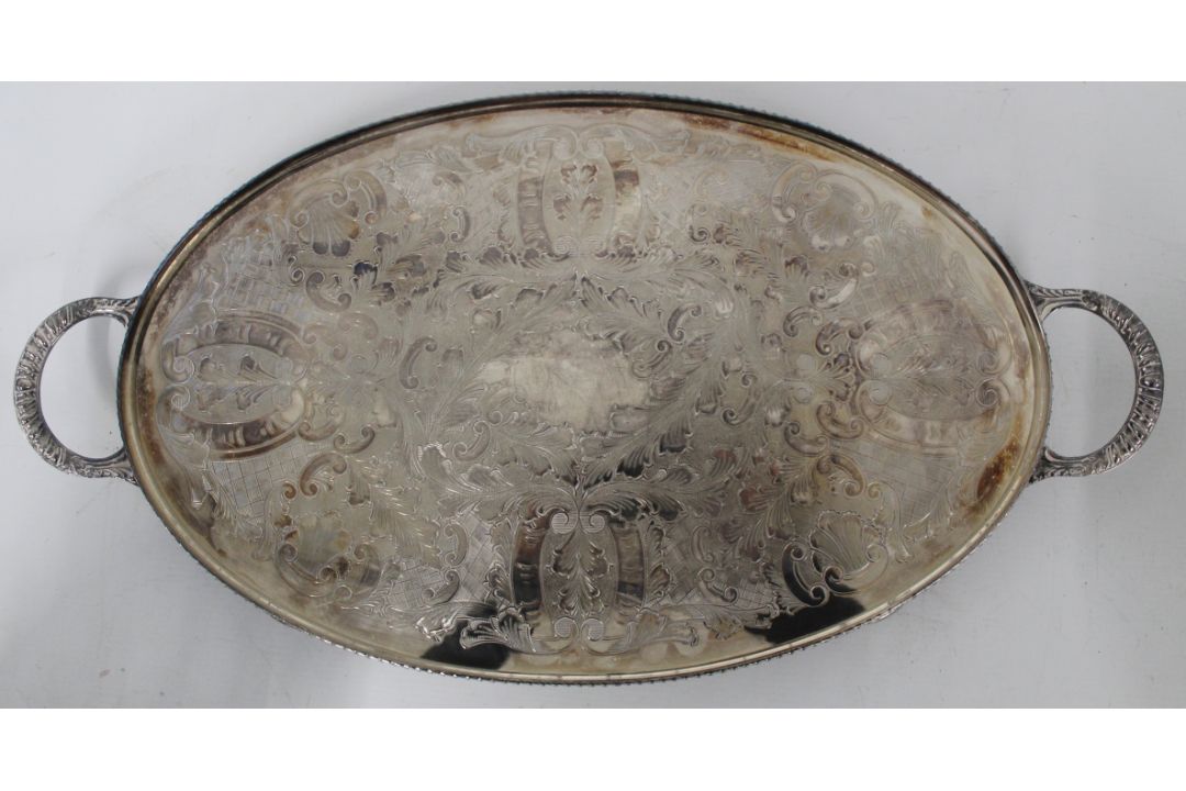 Viners silver plated tray 56cm x 28cm and EPNS spirit kettle on stand with burner, removable base - Image 2 of 4