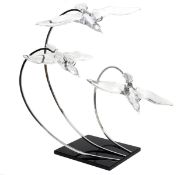 Limited edition Daum France crystal flying seagulls sculpture 