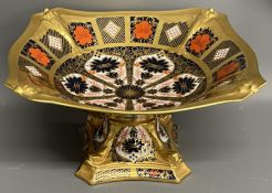 Royal Crown Derby Imari pattern 1128 tazza with dolphin decoration & serpentine edge top Ht 15cm W