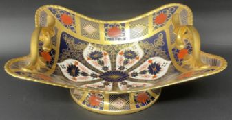 Large Royal Crown Derby Imari pattern 1128 two handled basket, there is a light scratch to the