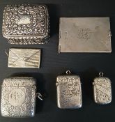 3 silver vesta cases Birmingham 1896,1898,1904 with engraved decoration, small silver pot with