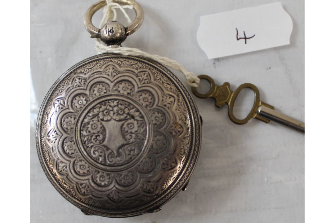 Pocket watch, J G Graves Sheffield 455456, silver case, front open, (cracked dial). - Image 2 of 2
