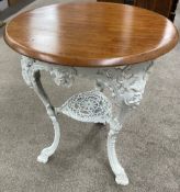 Cast iron pub table with mahogany top made by Gaskell & Chambers Ltd. Dia. 64cm