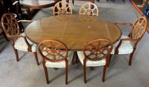 Reproduction Georgian tilt top dining table on sabre legs with a set of 6 reproduction Sheraton